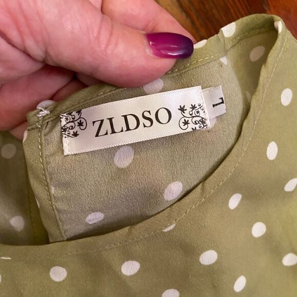 Zldso Large Green Polka Dotted Summer Dress Fun - Picture 7 of 8